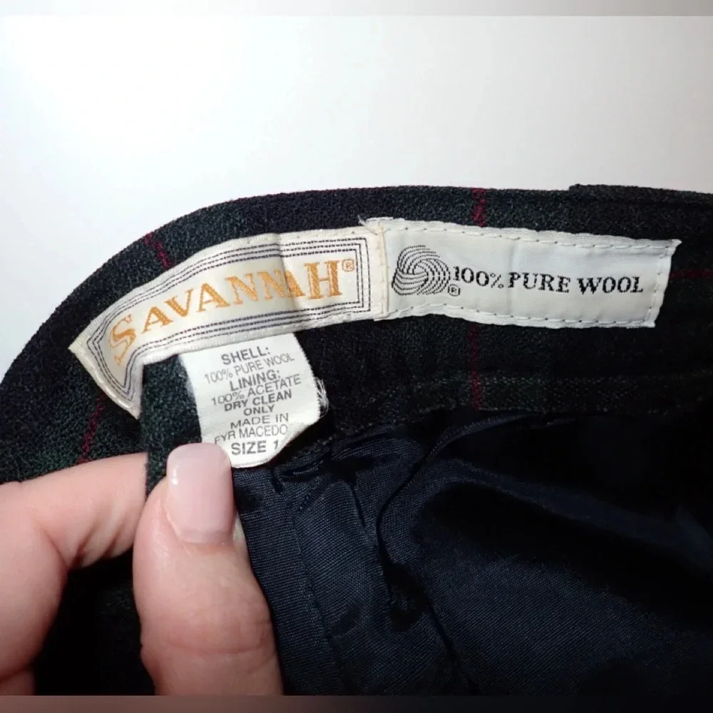 Vintage Savannah Plaid Green and Blue Wool High Waisted Pants 18